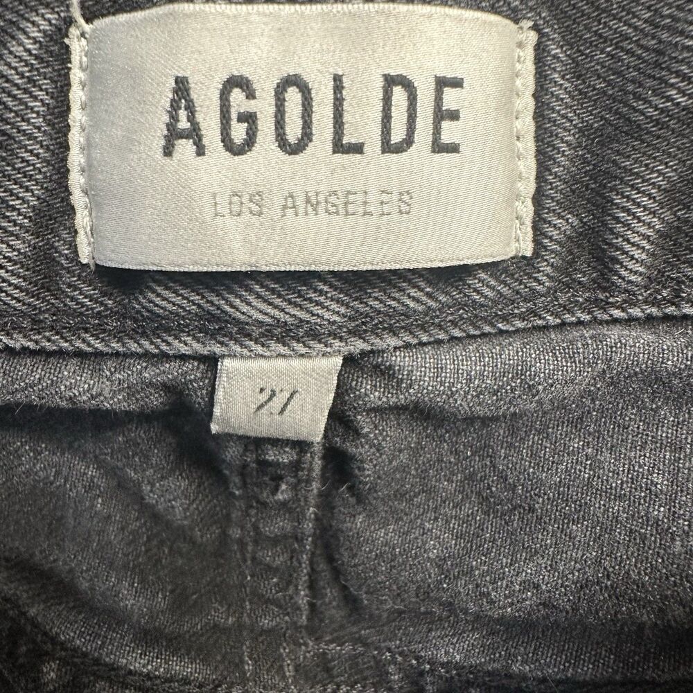 Agolde Jeans Women Size 27 Lana Cropped In Rhyme Black Denim Button Fly Distress - Picture 13 of 16